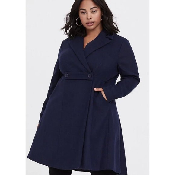 Outlander Swing‎ Coat Women's 6X Navy Blue Rayon Stretch Double Breasted 7424 - Picture 4 of 13